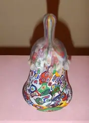 Murano Glass Millefiori BELL Frosted Drip Top -MINT -Vintage With Tags ITALY