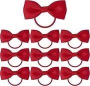 [HLMYER] 10 Pcs Red Hair Bobbles Bows,Retro Ribbed Satin Red Hair Bow Rubber Bands,Burgundy Hair Bow Bundle Band,Simple Burgundy Hair Accessories,for Girls Boys in School Cosplay Cheerleading Dancing