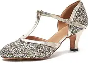 [Minishion] Women's T-Strap Dance Heels Glitter Salsa Ballroom Shoes