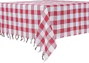 DESTALYA Checkered Tablecloth 55 x 55 Inch or 140 cm | Picnic Blanket with Fringe, 100% Cotton Buffalo Check Plaid Gingham Rustic Style | Linen Table Cover for Kitchen (Red and White 55'')