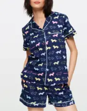 NEW PETER ALEXANDER PENNY DOG TOP & SHORTS COTTON PJ SET XL NAVY RAINBOW RRP$109