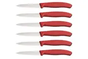 6x Victorinox 8cm Wavy Edge Pointed Tip Paring Knife Serrated Cheese/Bread Red