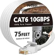 Jadaol Cat 6 Ethernet Cable, Outdoor & Indoor 10Gbps Support Cat8 Cat7 Network, RJ45 Internet LAN Computer Patch Cable for Router, Modem, Switch, Gaming Consoles (Round, White, 75ft)