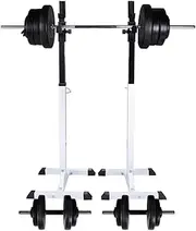 Barbell Squat Rack with Adjustable Height and Comprehensive Barbell and Dumbbell Set, 60.5 kg Weight Set for Home Gym, Stable Steel Construction, Chrome-Plated Bars, Non-Slip Grips Included