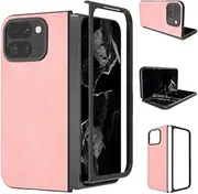 [Jarttarn] Case Compatible with Google Pixel 9 Pro Fold, Plain Leather Case Camera Protection Shockproof Protective Back Cover for Google Pixel 9 Pro Fold (Pink)