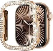 KADES Bling Watch Case Compatible for Apple Watch Series 6/5/4/SE 44mm, Double Diamond PC Bumper Protective Face Cover for Women for iWatch 44mm, Rose Gold