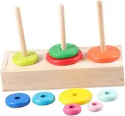 Kisangel Large Size Wooden Puzzle Stacking Tower Level Hanoi Tower for Boys and Girls Enhance Creativity Coordination Skills