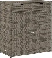 [vidaXL] Garden Storage Cabinet Outdoor Box Cupboard in Grey Poly Rattan, Weather-Resistant with Spacious Interior