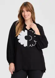[Taking Shape] Taking Shape Bamboo Flower Long Sleeve Shirt Size 20 in Black - Plus Size Women's Clothing Black