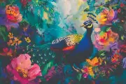 PEACOCK FLOWERS POP ART CANVAS PRINT 16"X20" READY TO HANG T67