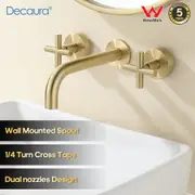 Decaura Bathroom Spout and 1/4 Turn Cross Handle Shower Mixer Taps Brushed Gold