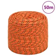 Boat Rope Orange 10mm 50m Polypropylene Durable Marine Rigging Dock Line 52666