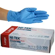 Ni-Tek Nitrile Powder Free Gloves Large Blue AS/NZ HACCP Grade 100 Box x10