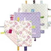 CREVENT Tag Security Blankets for Babies, Soft Small Loveys for Girls, Baby Comforter Sensory Blanket, Great for Birthday Baby Shower (Wildflow+Purple+ Ivory)