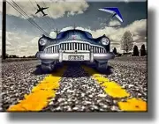 Vintage Blue Classic Car Picture on Stretched Canvas, Wall Art Décor, Ready to H