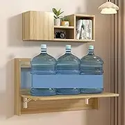 Floating Drop Leaf Wall Mounted Laptop Table with Storage Compartments and Shelves Multifunctional Computer Workstation for Home Bedroom or Office Space Saving Design (Light Walnut