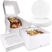 10 Pieces 10x10x5 inches White Bakery Cake Boxes with Window and Round Cake Boards, Paperboard Cake Boxes for Cakes, Pastries, Cookies, Pie (10 Boxes + 10 Boards) Christmas Holiday Baking
