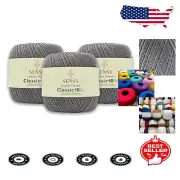 Premium 100% Mercerized Cotton Size 10 Crochet Thread - Tangle-Free 3 Pack Gray