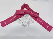 New CHANEL Hair Scrunchie Scrunchy Pink Silk Coco CC Logo Hair Accessory