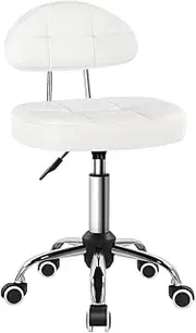 BFTOU Square Minimalist Swivel Stool with Wheel Perfect for Work SPA Shop Massage Height-Adjustable and Cost-Effective Rolling Stool Chair with Back (White)