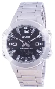 Casio Analog-Digital World Time Telememo Stainless Steel AMW-870D-1A Mens Watch