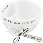 Mud Pie Fork Circa Olive Tidbit, bowl 2 3/4" x 5" dia | utensil 4 1/2", WHITE