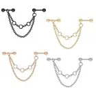 Industrial Double Piercing Chain Earrings Tragus Helix Cartilage Bar Studs