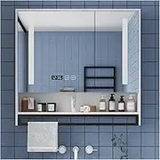 Lighted Bathroom Medicine Cabinet with Mirror, Wall-Mounted Mirror Cabinet with Storage Rack, Suitable for Hallways, Bedrooms and Living Rooms (Color: White, Size: 80cm)
