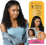 Sensationnel Curls Kinksandco Clip In - Dream Chaser 14 Inch 9 Piece Pack Easy to Use Clips for Natural 3C to 4C Hair (1B OFFBLACK)