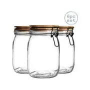 Argon Tableware 6 Piece Airtight Storage Jar with Wooden Lid Set - 1 Litre