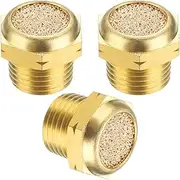 uxcell Brass Pneumatic Exhaust Muffler NPT 1/8, 3 Pack Sintered Bronze Air Compressor Muffler Fitting Flat Air Solenoid Valve Muffler for Automation Pneumatic Equipment, Golden
