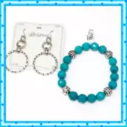 Brighton Pebble Rings French Wire Earrings Turquoise Bead Bracelet Set NWT $136