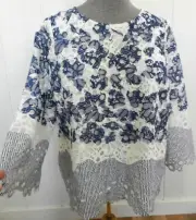 CHICO'S shirt Top Size 4 (20/22) Blue & White print lacy blouse rt $109 NWT nn40