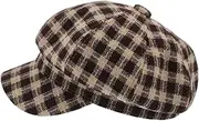 [Minkissy] Vintage Plaid Beret Cap Newsboy Hat French Beret Style Cotton One Size Fits Coffee