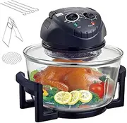 Multi-Function Halogen Oven, 12L Halogen Air Fryer with Adjustable Temp & Timer, 1300W Countertop Halogen Oven Air Fryer, Retains Nutrients & Flavours, for Bake Grill Steam Broil Roast BBQ Black