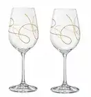 Barski European Glass Wine Goblet-W/ Gold String Design-Set/2-16 oz.