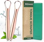 RONAVO Tongue Scraper for Kids, Children, Adult, Stainless Steel Tongue Cleaners (Include Handy Case) (Rose Gold Tongue Scrape)