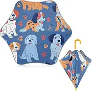 [ODAWA] Kid Umbrella Cute Dogs Kids Umbrella Easy Open and Close Windproof Umbrellas with Easy-Grip Hook Handle