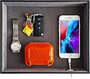 SUKKMORI Valet Tray with Charging Station - PU Leather Nightstand Organizer for Men and Women, Desk Catchall Tray for Keys, Jewelry