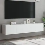 White Floating TV Wall Cabinets with RGB LED Lights, 2-Piece Entertainment Center for Living Room, 80x35x31 cm Wall-Mounted Storage