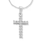 9kt White Gold Diamond Set Cross Necklace