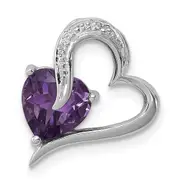Sterling Silver Rhodium Plated Diamond Amethyst Heart Pendant