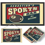 Personalised Sports Bar - Mat, Coasters & Sign - Runner, Garden, Home, Pool