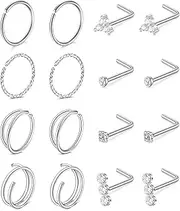 [MODRSA] Nose Rings Nose Rings Hoops Nose Ring Surgical Steel Nose Piercings Jewelry Double Hoop Nose Rings for Women Silver Gold Nose Rings 20 Gauge