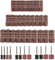 132 Pcs Sanding Drums Kit 80 120 180 Grit Sanding Bands Mini Drum Sander Sleeves Set with 3mm Drum Mandrels for Pet Dog Nail Grinder Heads Rotary Tool Bits Jewelry Polishing Abrasive Tools