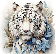Fabric Panel 14"x14" White Tiger 100% Cotton Quilting Sewing Panel Square P1678