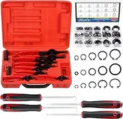 Glarks 225Pcs Heavy Duty Snap Ring Pliers Set, Straight & Bent Jaw Pliers and Internal External Circlip Snap Retaining Clip Rings and Metric Rubber O-Rings with Removal Hooks Assortment Kit