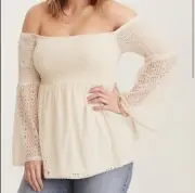 NWT Torrid Plus Size 3x Ivory Lace Off Shoulder Top Boho
