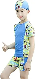 [joyxiwa] Children's swimsuit, boys' split body swimsuit, cute children's hot spring swimsuit, pants set, free swimming cap, suitable for ages 2-12-Split tropical fish (clothes, pants, hats),XXL(125-135CM）