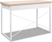 Artiss Computer Desk Home Office Desks 100CM Oak Particle Board White Steel Frame Laptop Desks Study Student Table, Home Furniture for Room, 2 Drawers Strong X-Shape Legs